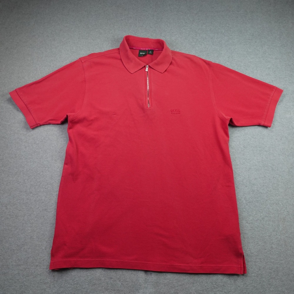 Hugo Boss Polo Shirt Mens Large Red  Phil 1/400 Golf Sporty 1/4 Zip